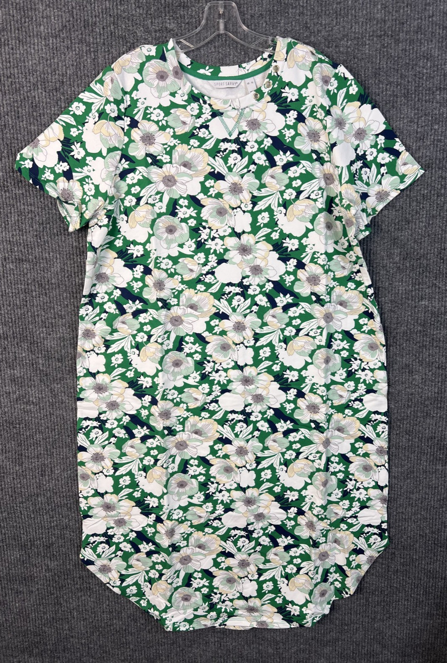 Sport Savvy T Shirt Dress Womens XL Green Floral Midi Short Sleeve Casual Summer